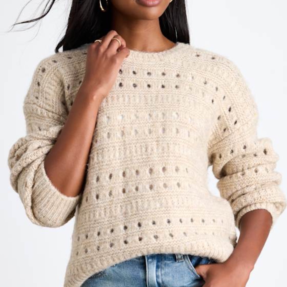 Lulus Mariner Beige Pierced Crew Neck Pullover Sweater - Size S
